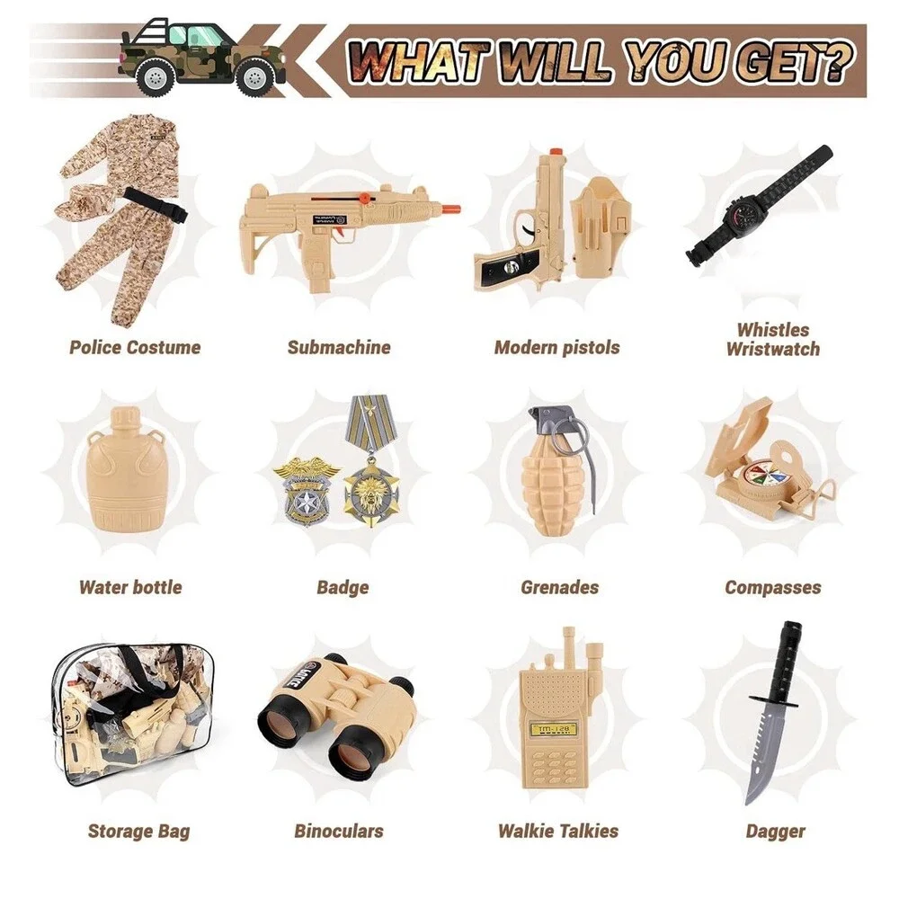 Army Military Combat Costume Kids Large Halloween + Accessories Open Box New